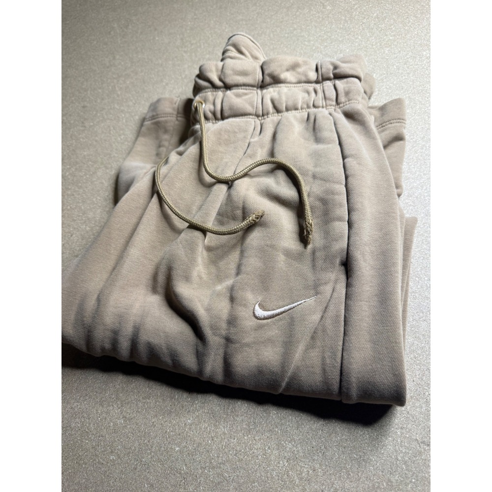Nike Womens Wide Leg French Terry Sweatpants Tan Khaki Small Side Slit 2993